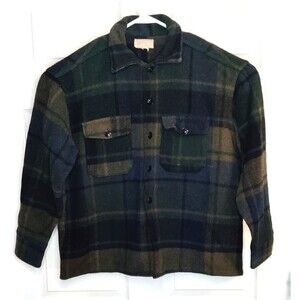 Vintage Traverse Bay Woolen Company Wool Flannel Shirt Green Blue Color 40s 50s